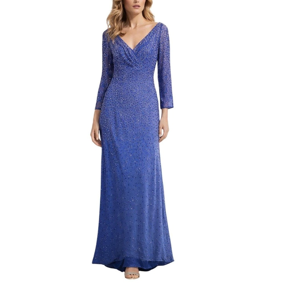 Vintage Mon Cherie Embellished Evening Gown Blue Size 12 Formal Dress‎ Wedding